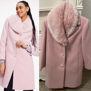 NWOT Kate Spade Faux Fur Lapel Wool Coat In Pink